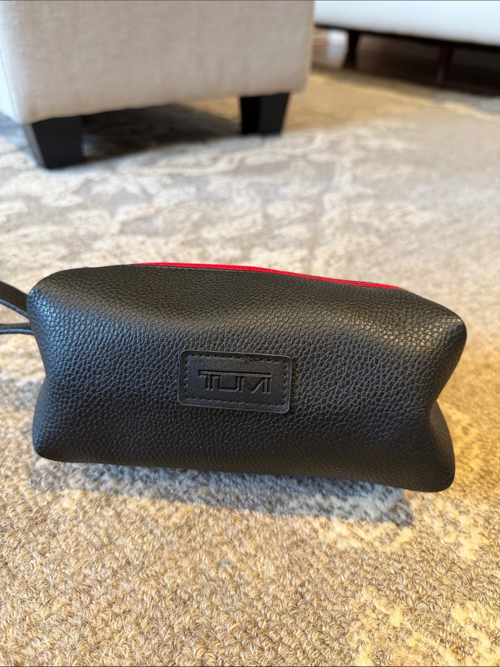 Tumi Black Leather Toiletry Pouch with Red Trim